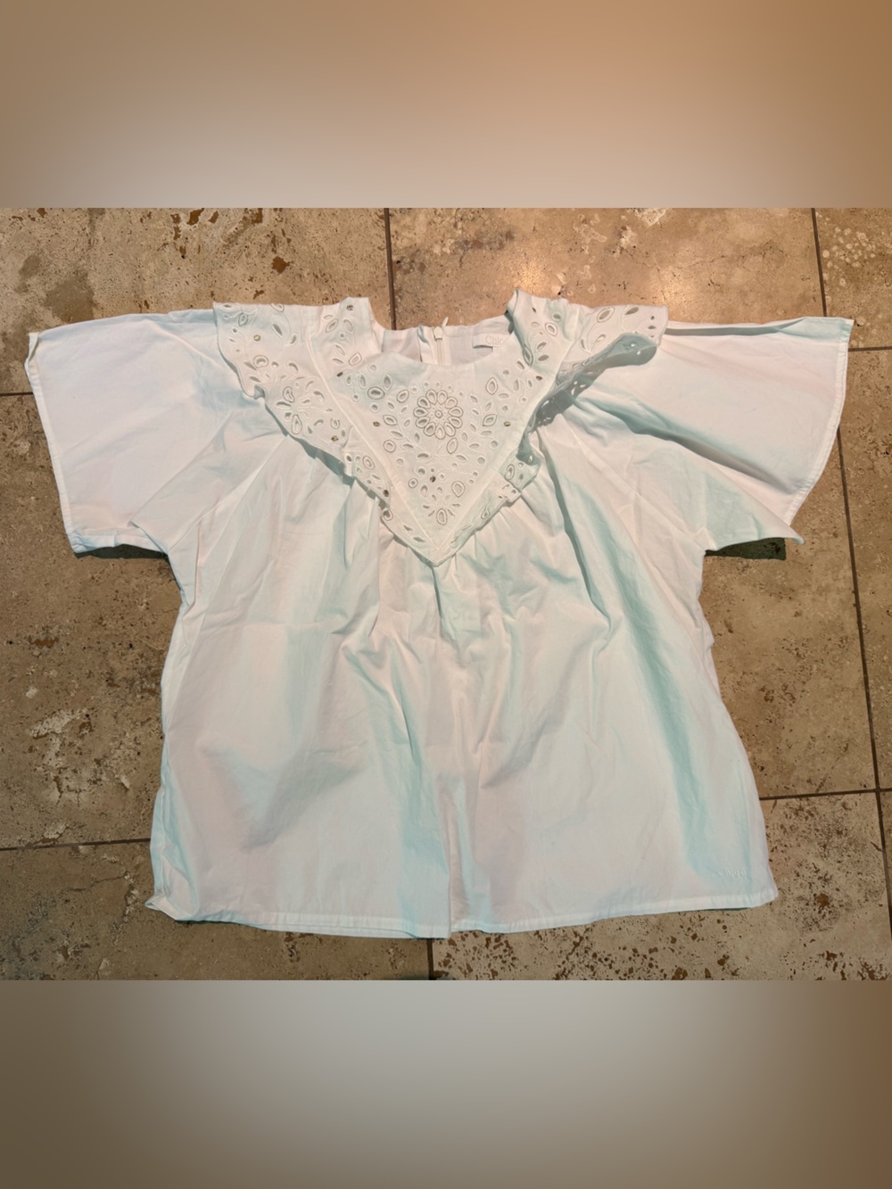 CHLOÉ Girls Embroidered Ruffle Blouse in Ivory SZ 12Y $294